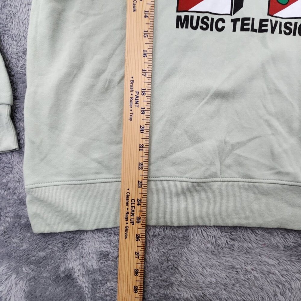 MTV Music Television Hoodie Womens XL Aqua Gray with Glitter Bow Print Pullover - Picture 7 of 8